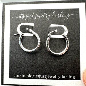 Womens Earrings 14K White Gold 1/2 Inch Hoops Pierced Gift Idea for Her Estate